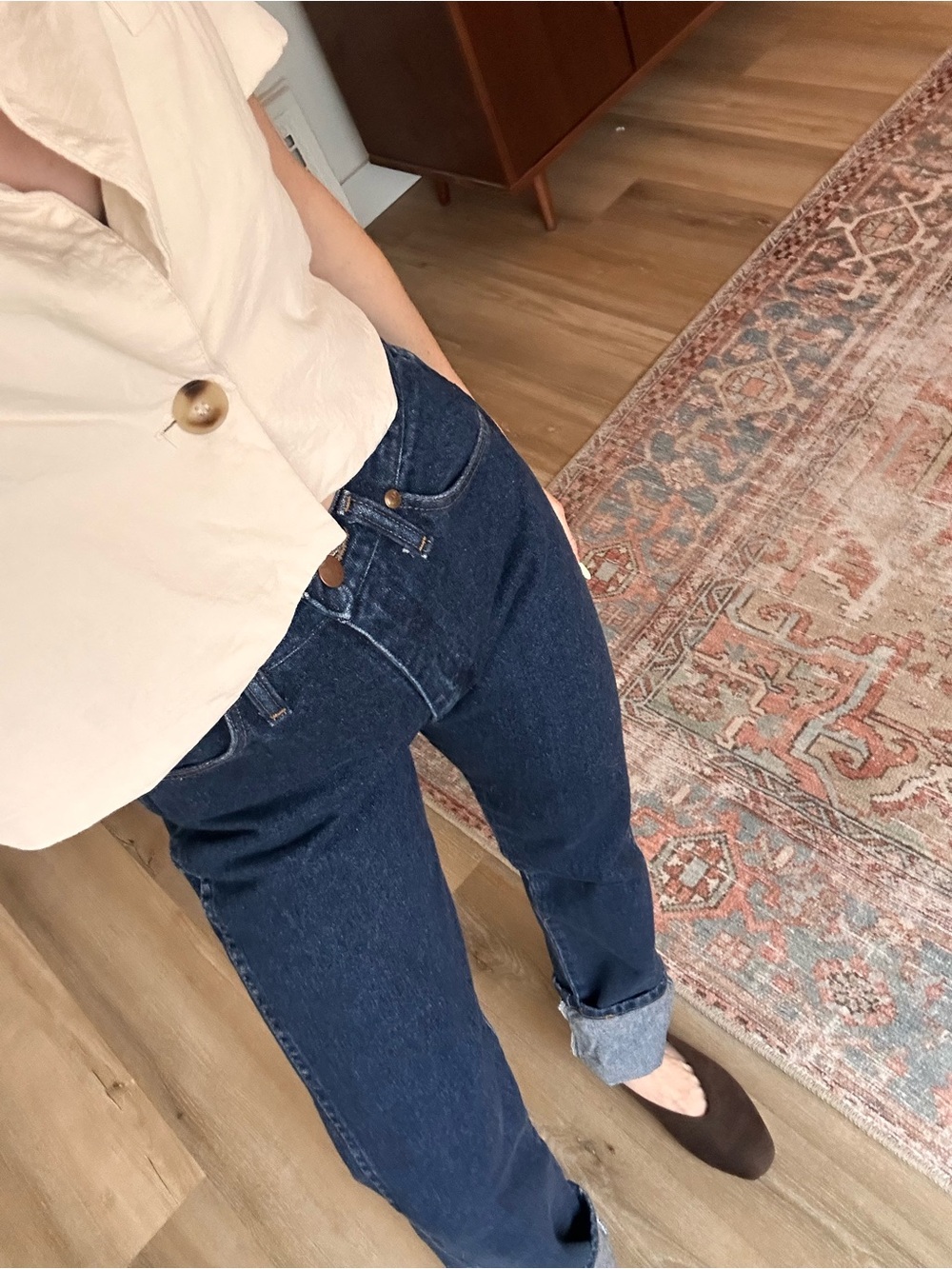 Vintage 90s Wrangler 14MWZ Made in USA Dark Wash Jeans High Rise Tall Rigid